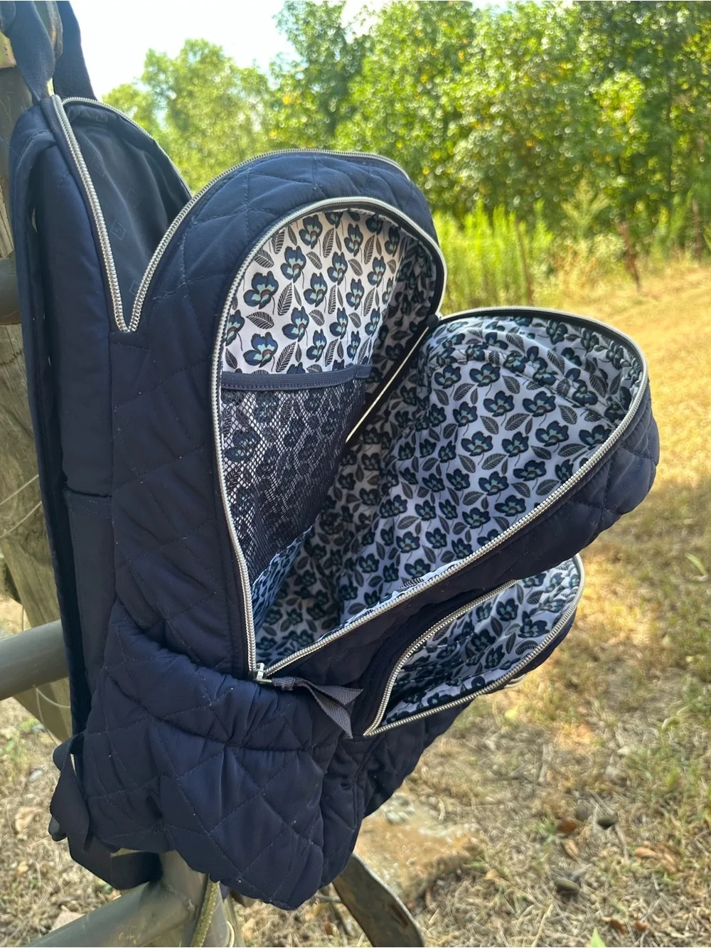 Vera Bradley Quilted Navy Backpack with Front Zip Pocket